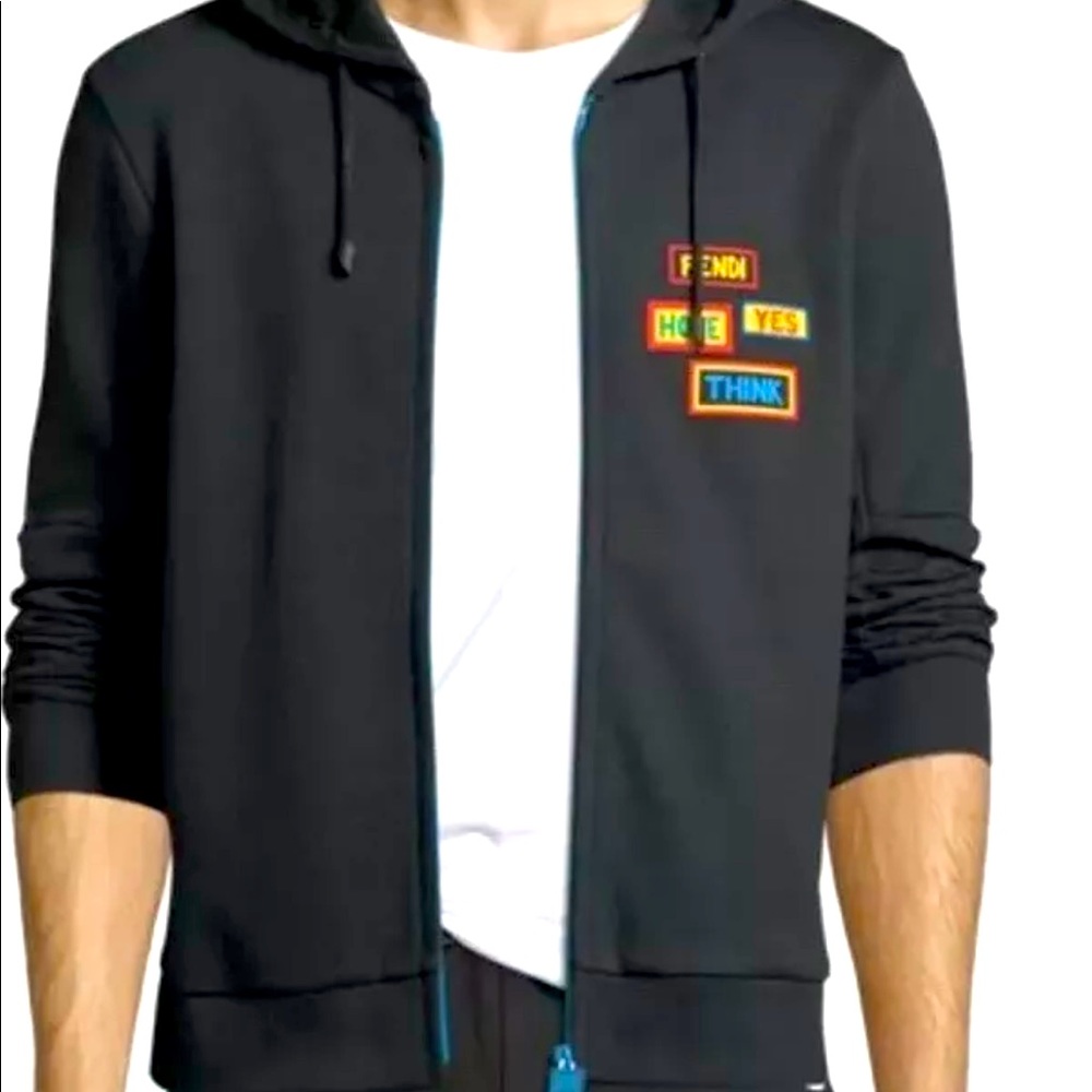 Fendi Words Zip-Front Hoodie Sweatshirt Mens M